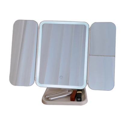 Trifold Makeup Mirror LED Lights Dorm Dressing Mirror Beauty Light up Your Fill Light with Smart Complementary Makeup Mirror Tri